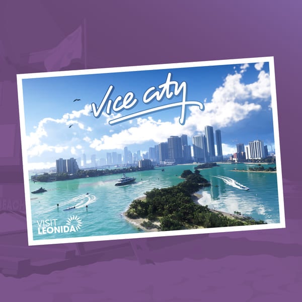 Officiële postkaart van Vice City, de metropool van de staat Leonida