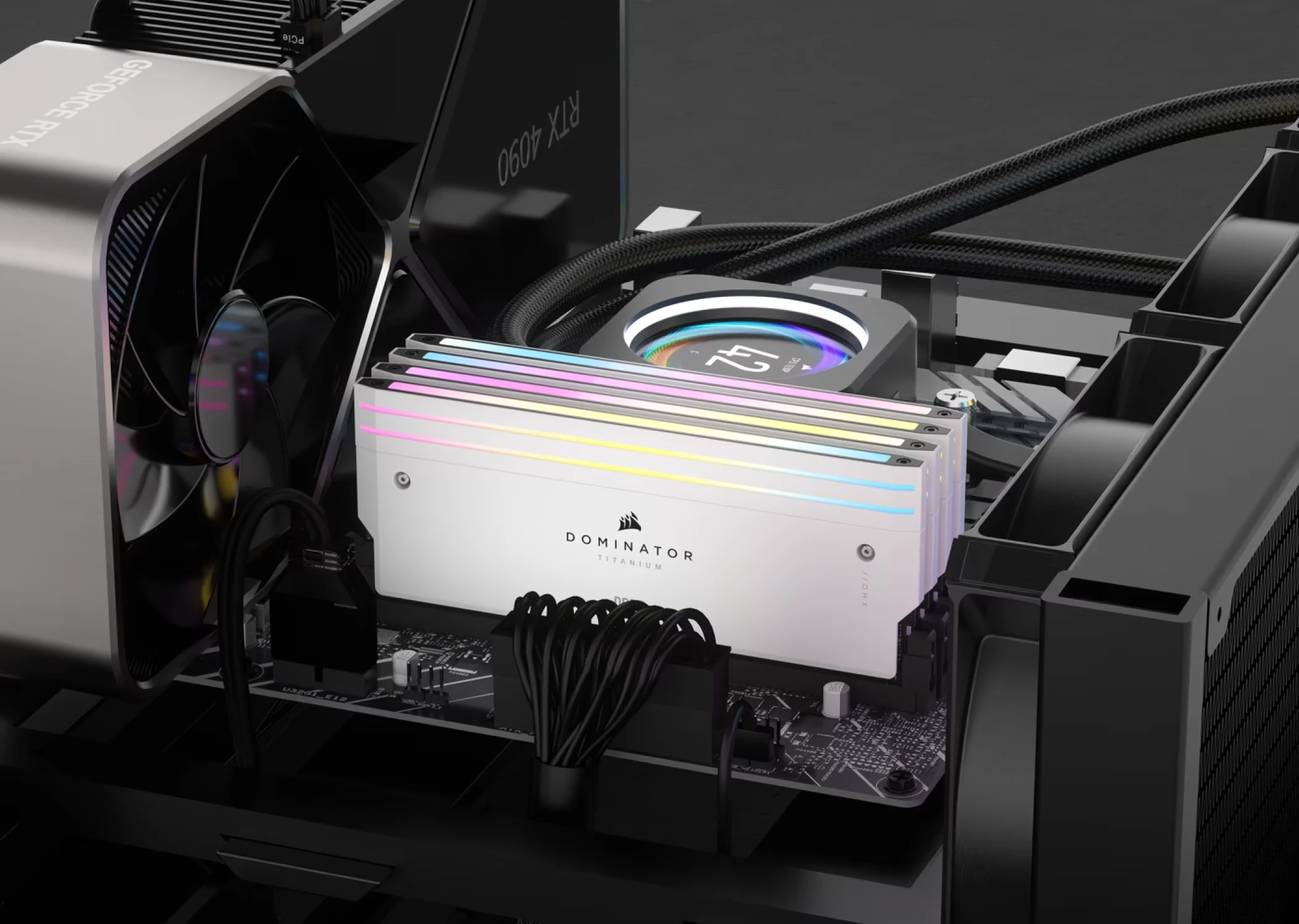 Corsair Dominator Titanium RGB DDR5 RAM-geheugen geinstalleerd in gaming PC
