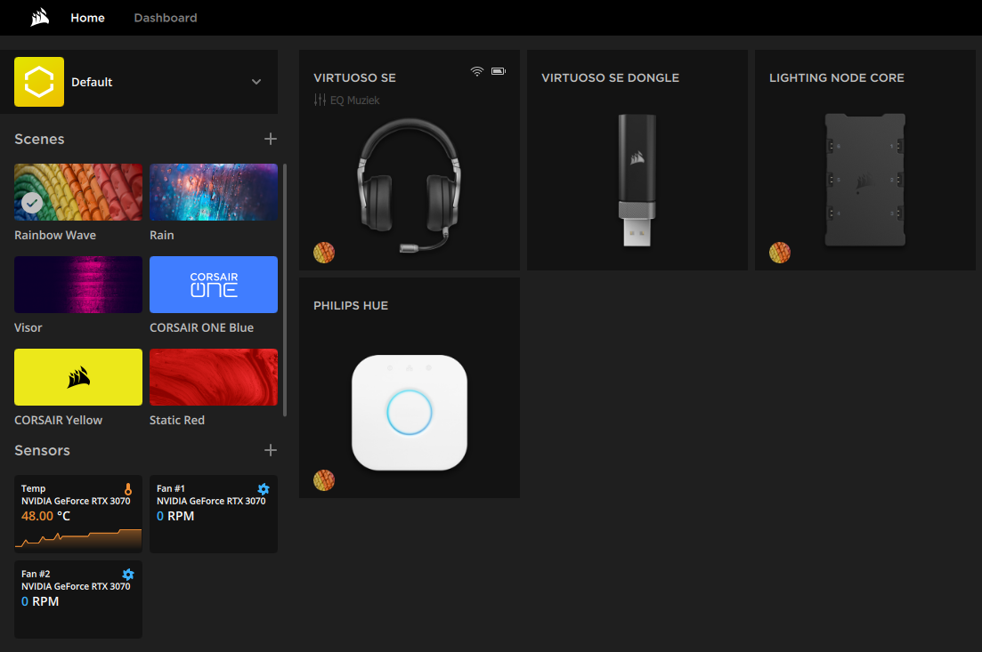 iCUE home dashboard