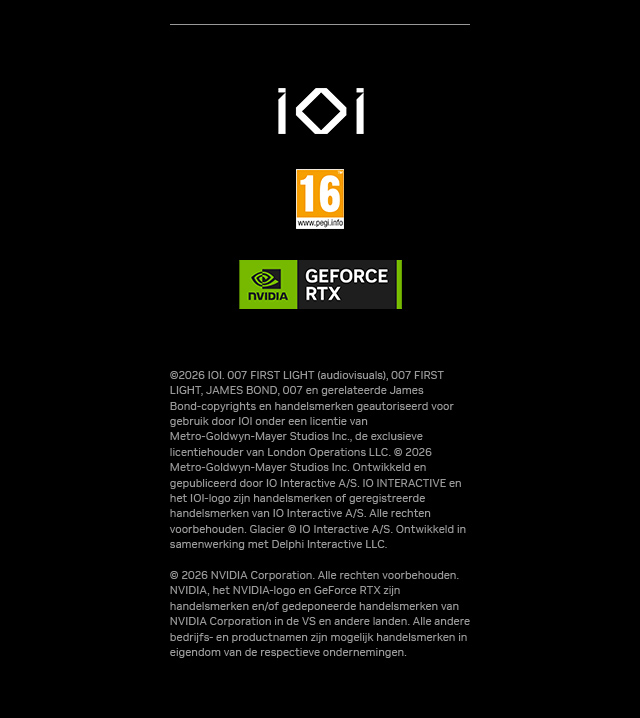 IO Interactive, PEGI 16 en GEFORCE RTX logo