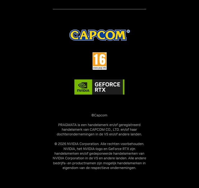 CAPCOM, PEGI 16 en GEFORCE RTX logo