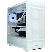 Witte gaming pc met glazen zijpaneel en RGB-koeling