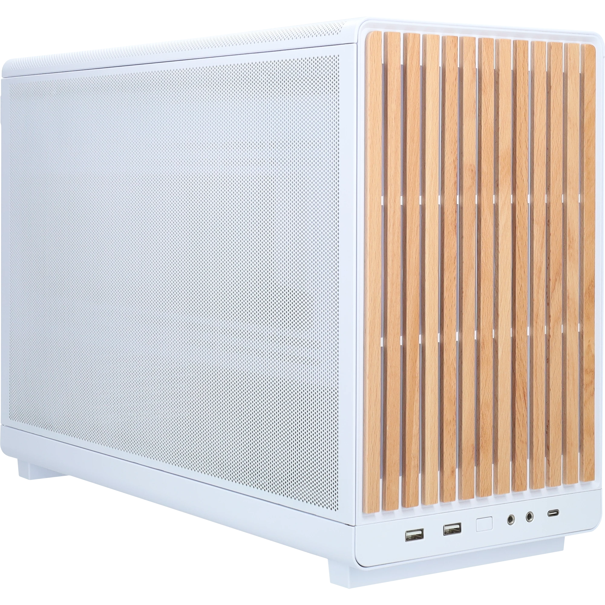 Witte gaming pc met glazen zijpaneel en RGB-koeling