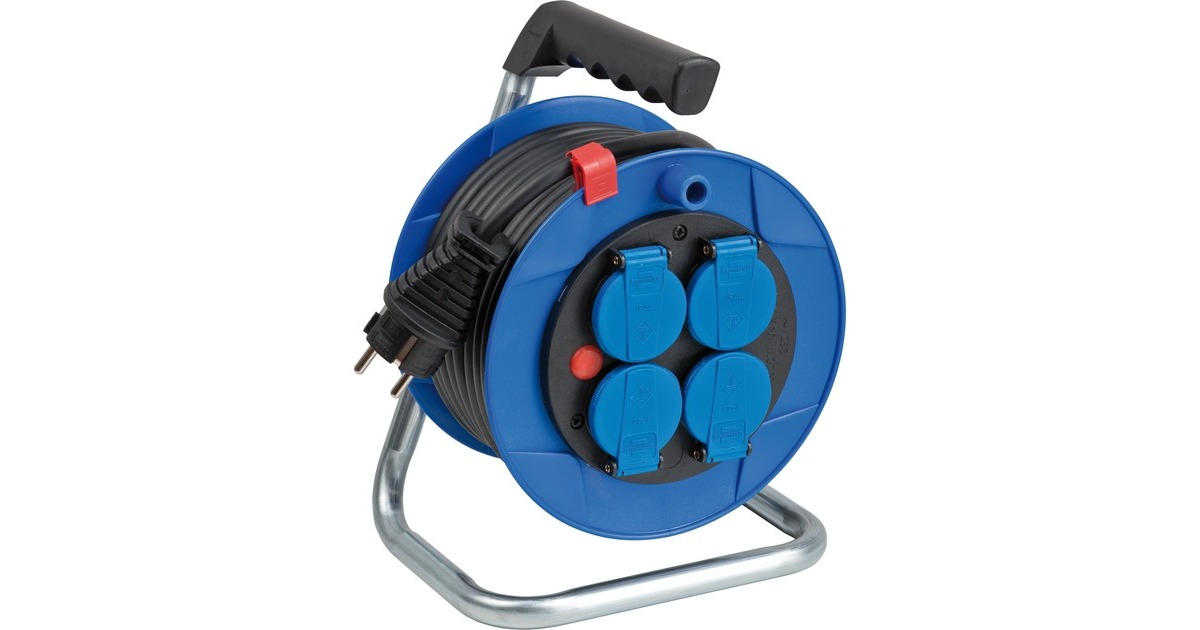 Avvolgicavo Brennenstuhl Garant IP44 Da 25m Per Cantieri - Cavo H07RN-F 3G1,5 Con 3 Prese Antispruzzo E Protezione Sovraccarico Avvolgicavo Con Protezione Surriscaldamento
