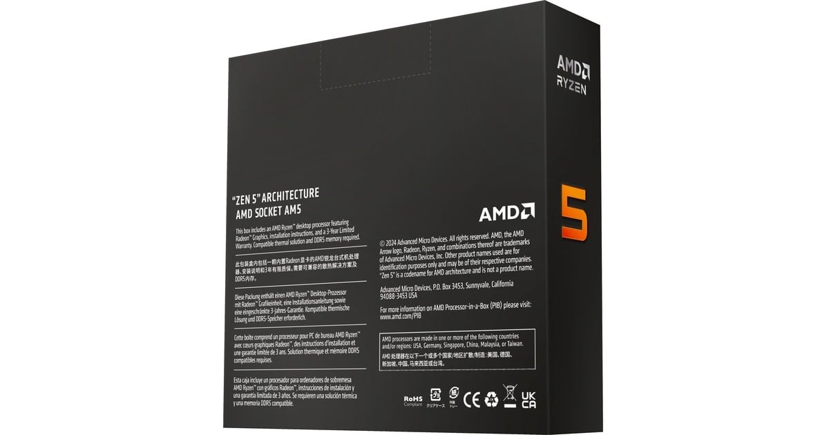 AMD Ryzen 5 9600X, 3,9 GHz (5,4 GHz Turbo Boost) socket AM5 AMD Ryzen 5 9600X, 3,9 GHz (5,4 GHz Turbo Boost) socket AM5