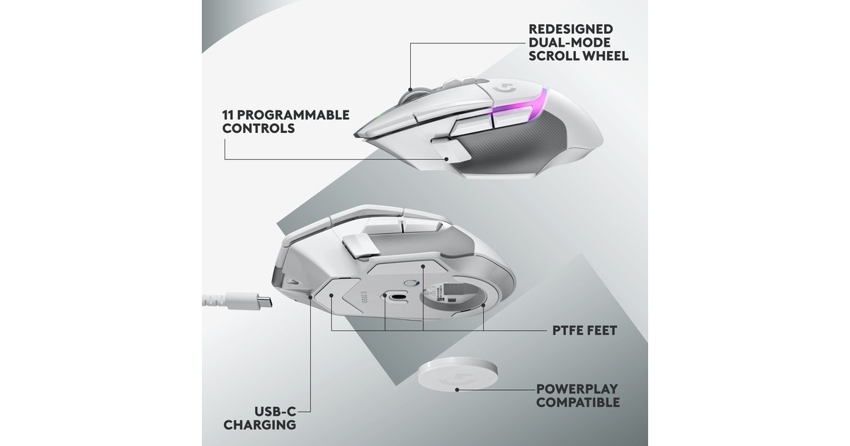 Logitech G G502 X PLUS LIGHTSPEED gaming muis Wit, 100 - 25.600 dpi ...
