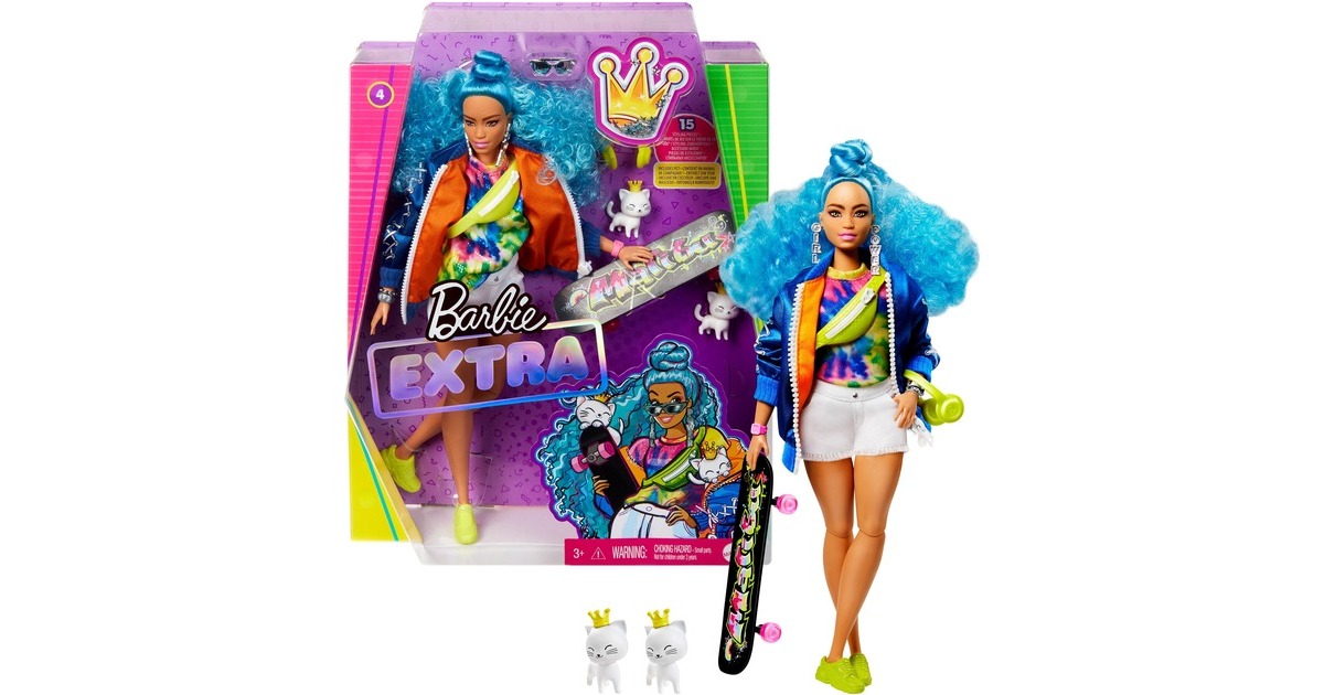 Barbie Extra Doll 4 with Skateboard 2 Kittens Pop