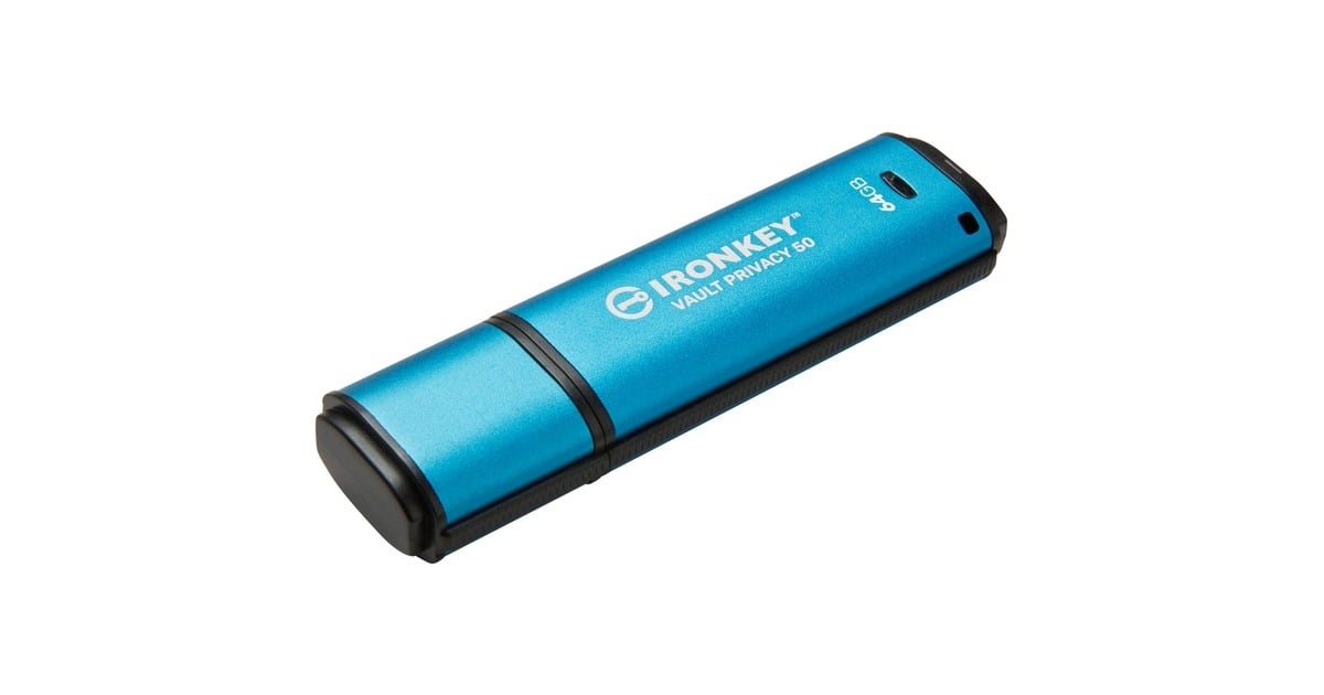 Kingston IronKey Vault Privacy 50 64 GB usb-stick Lichtblauw/zwart, USB ...