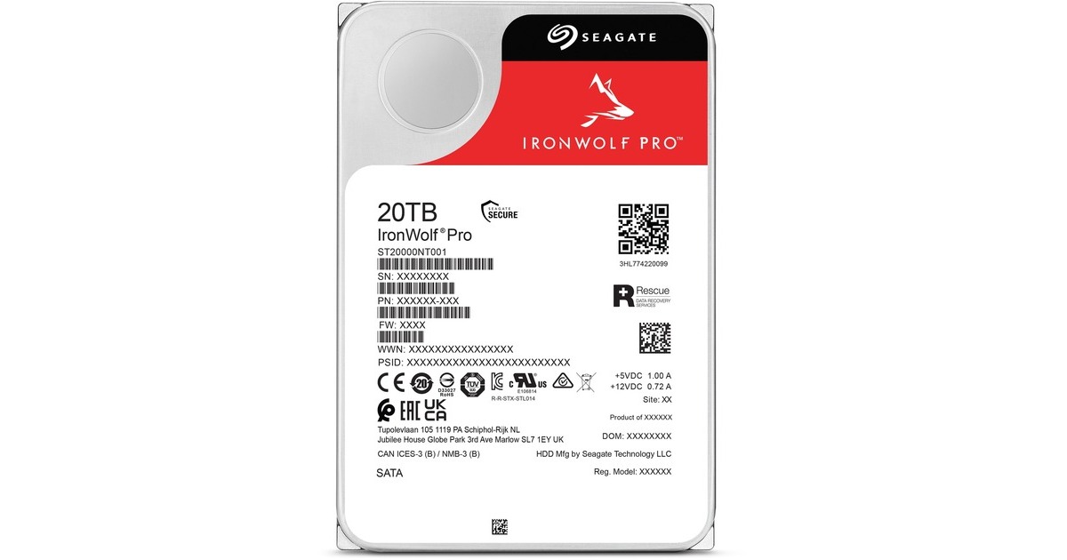 Seagate IronWolf Pro 20 TB harde schijf ST20000NT001, SATA/600, 24/7