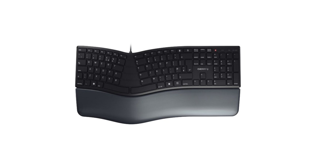 CHERRY KC 4500 ERGO, ergonomisch toetsenbord, UK indeling (QWERTY), bekabeld, gevoerde handpalm met memory foam, gebogen toetsenbord, Zwart