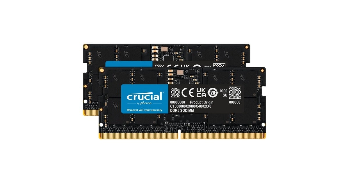 Crucial 32 GB DDR5-4800 (2x 16 GB) laptopgeheugen Zwart