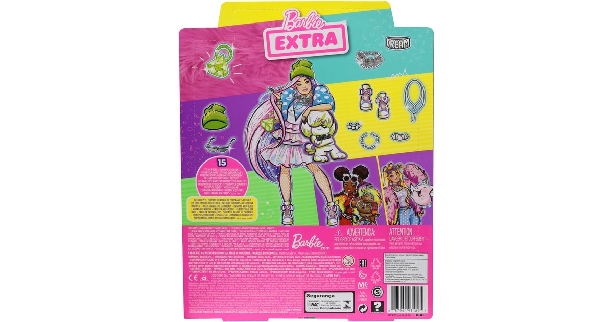 Barbie Extra Doll 2 Shimmery Look with Pet Puppy Pop