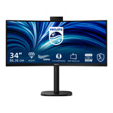 Philips 34B2U3600CH 34" Curved UltraWide monitor Zwart, 120 Hz, HDMI, DisplayPort, audio, LAN, USB-hub, webcam
