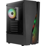 Aerocool Wave-G-BK-v3, Tower-behuizing Zwart | USB-A 2.0 | 2x USB-A 3.2 (5 Gbit/s) | 2x Audio | Window-kit