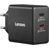 Lenovo 65W Dual USB-C GaN oplader Zwart, 2x USB-C, Power Delivery, met kabel