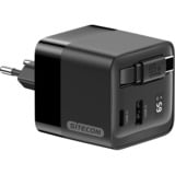 Sitecom 65W GaN Power Delivery oplader met uittrekbare kabel Zwart, 2x USB-C, 1x USB-A