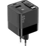 Sitecom 65W GaN Power Delivery oplader met uittrekbare kabel Zwart, 2x USB-C, 1x USB-A