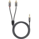 goobay Plus 3,5 mm jack naar 2x stereo RCA (Tulp) adapterkabel Zwart/zilver, 0,5 meter