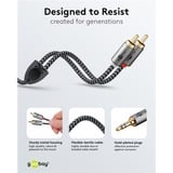 goobay Plus 3,5 mm jack naar 2x stereo RCA (Tulp) adapterkabel Zwart/zilver, 0,5 meter