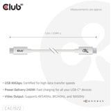 Club 3D USB-C 80Gbps Certified 240W 8k 240Hz kabel Wit, 1.2m
