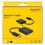 DeLOCK 1x DisplayPort 1.4 > 2x DisplayPort MST splitter & switches Zwart, 0,2 meter