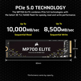 Corsair MP700 ELITE 1 TB SSD Zwart, PCIe 5.0 x4 NVMe, M.2 2280, 3D TLC NAND