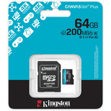 Kingston Canvas Go! Plus microSDXC 64 GB geheugenkaart Zwart, Incl. adapter, Class 10, UHS-I U3, V30, A2