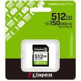 Kingston Canvas Select Plus 512 GB SDXC geheugenkaart UHS-I U3, Class 10, V30