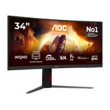 AOC CU34G4ZCA 34" Curved UltraWide gaming monitor Zwart/rood, HDMI, Displayport, USB-C, 250 Hz