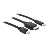 DeLOCK USB-C + HDMI + Mini-DisplayPort > HDMI adapter Zwart, 1,8 meter