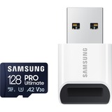 Samsung PRO Ultimate 128 GB microSDXC geheugenkaart Blauw, UHS-I U3, Class 3, V30, Incl. kaartlezer