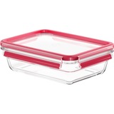Emsa CLIP & CLOSE glazen vershoudcontainer doos Transparant/rood, 1,1 liter