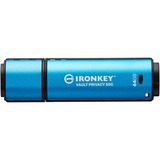 Kingston IronKey Vault Privacy 50 64 GB usb-stick Lichtblauw/zwart, USB-C 3.2 Gen 1