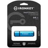 Kingston IronKey Vault Privacy 50 64 GB usb-stick Lichtblauw/zwart, USB-C 3.2 Gen 1