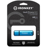 Kingston IronKey Vault Privacy 50 64 GB usb-stick Lichtblauw/zwart, USB-C 3.2 Gen 1