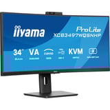 iiyama ProLite XCB3497WQSNPH-B1 34" Curved UltraWide monitor Zwart, 120 Hz, HDMI, DisplayPort, USB-C, LAN, FreeSync, Webcam