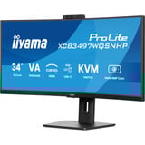 iiyama ProLite XCB3497WQSNPH-B1 34" Curved UltraWide monitor Zwart, 120 Hz, HDMI, DisplayPort, USB-C, LAN, FreeSync, Webcam