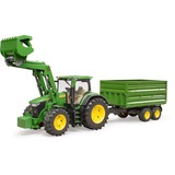 bruder John Deere 7R 350 met Frontlader en transportaanhanger Modelvoertuig 03155