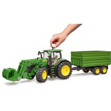 bruder John Deere 7R 350 met Frontlader en transportaanhanger Modelvoertuig 03155