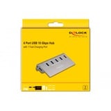 DeLOCK USB 10 Gbps Hub met 4 USB-A poorten + 1 Quick Charge poort usb-hub Grijs, Incl. voeding