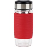 Emsa Tea Mug Thermosbeker 0,4 Liter Rood/transparant, Glas, schroefdop