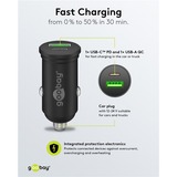 goobay 45W Dual USB PD autolader Zwart, 1x USB-C, 1x USB-A