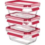Emsa Clip & Close 3x Glazen vershoudbakje  0,45 L doos Transparant/rood, rechthoekig, 3 blikken + 3 deksels