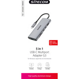 Sitecom 5 in 1 USB-C Multiport Adapter dockingstation Grijs