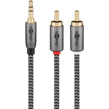goobay Plus 3,5 mm jack naar 2x stereo RCA (Tulp) adapterkabel Zwart/zilver, 1 meter