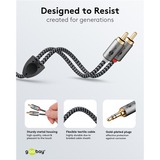 goobay Plus 3,5 mm jack naar 2x stereo RCA (Tulp) adapterkabel Zwart/zilver, 1 meter