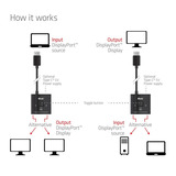 Club 3D DisplayPort 2-in-1 bidirectionele 8K switch displayport switch Zwart