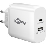 goobay 45W GaN USB-C PD Dual snellader Wit, 1x USB-C, 1x USB-A