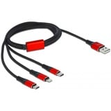 DeLOCK USB-oplaadkabel 3-in-1 USB-A naar Lightning + 2x USB C Zwart/rood