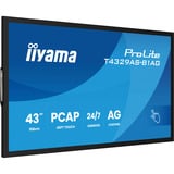 iiyama ProLite T4329AS-B1AG 42.5" 4K Ultra HD Public Display Zwart, Touch, HDMI, USB-C, Audio, LAN, WiFi 5, Android 14